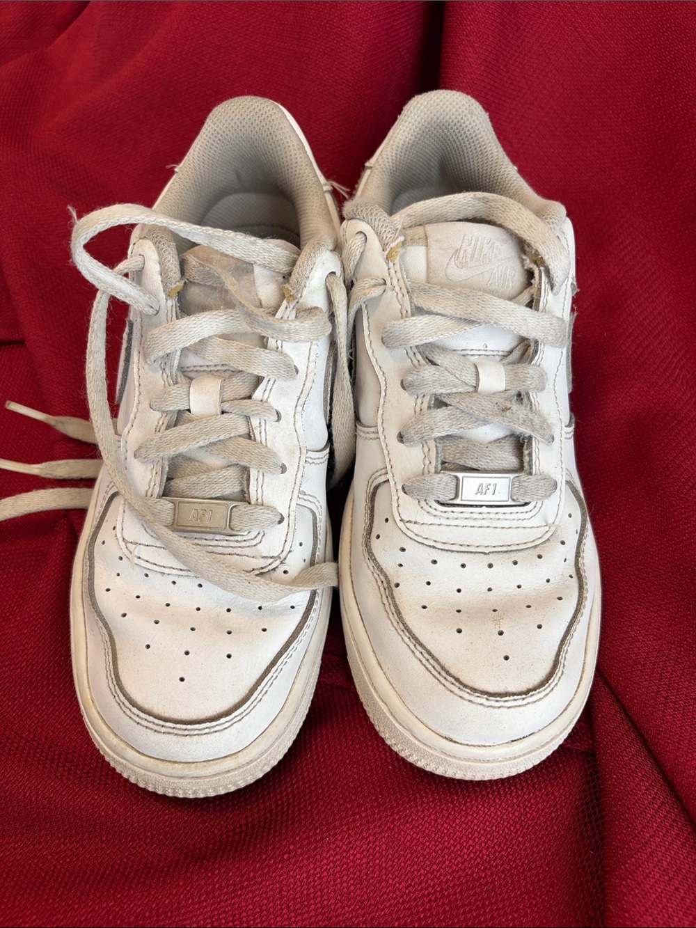 Nike Air Force 1 Low 4.5 Kids All White Leather Sneakers with Lace-Up